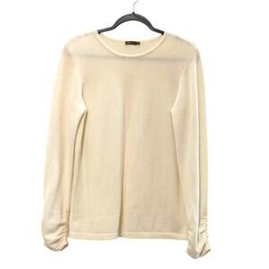 J. Mclaughlin Pullover Sweater Cashmere Ruched Sleeve Ivory Cream Womens Small